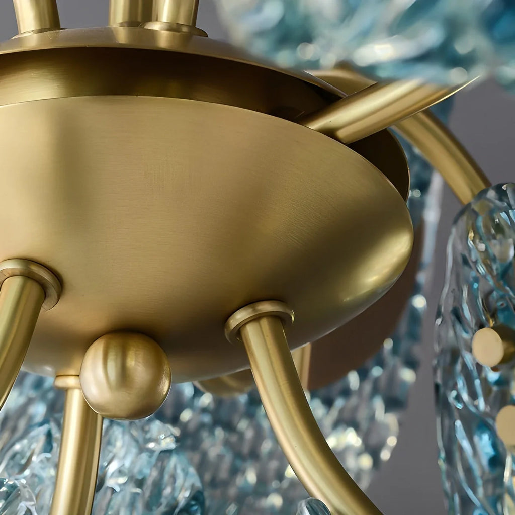 Peacock Blue Art Glass Chandelier - Hand-Blown Rippled Glass Pendant for Luxury Dining Room