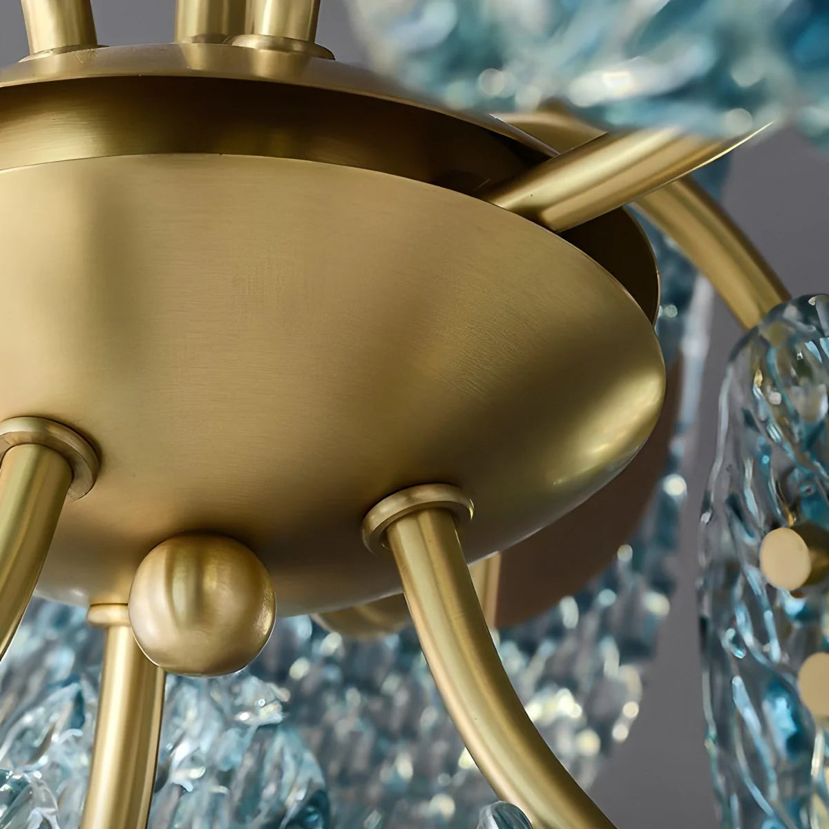 Blue Rippled Glass Chandelier for Dining Room