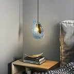 Peacock Blue Art Glass Chandelier - Hand-Blown Rippled Glass Pendant for Luxury Dining Room