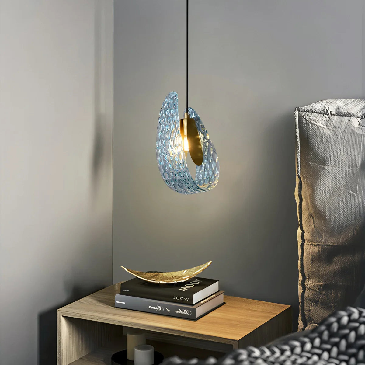 Peacock Blue Art Glass Chandelier - Hand-Blown Rippled Glass Pendant for Luxury Dining Room
