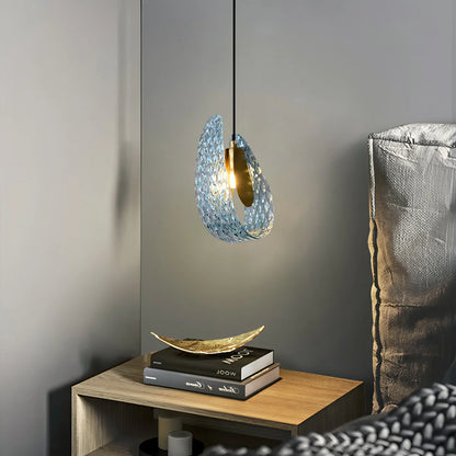 Blue Rippled Glass Chandelier for Dining Room