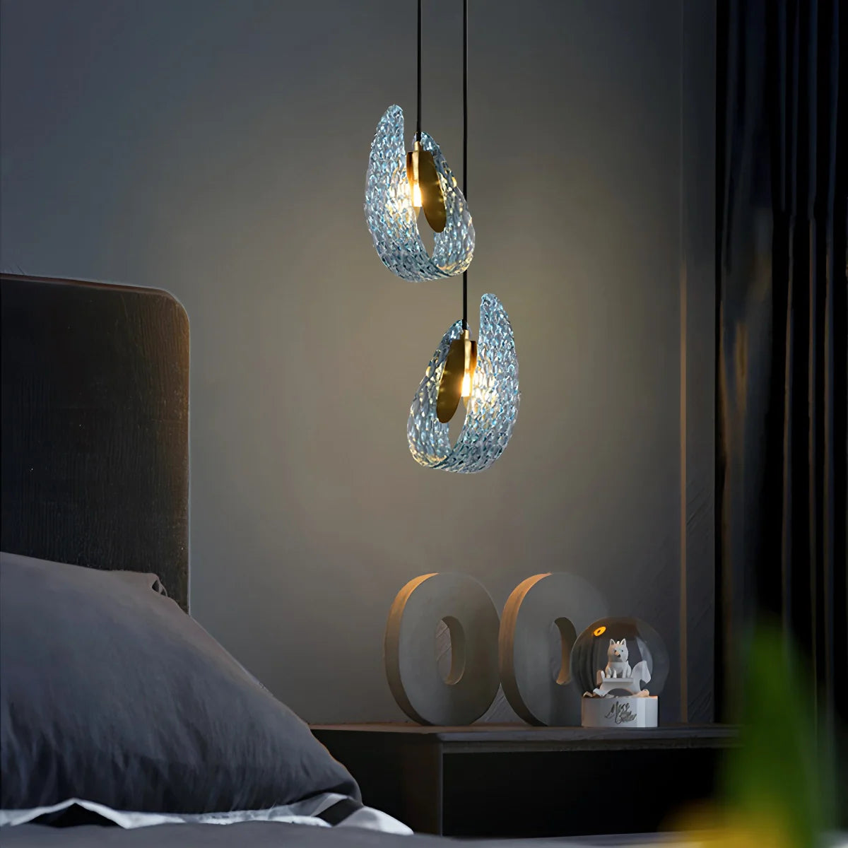 Blue Rippled Glass Chandelier for Dining Room