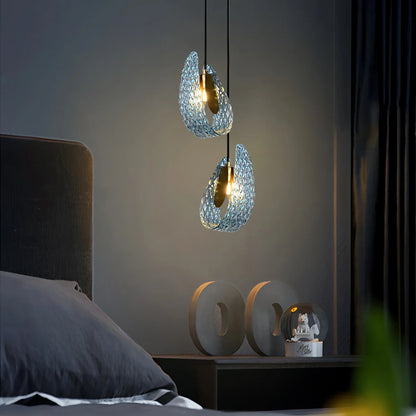 Blue Rippled Glass Chandelier for Dining Room