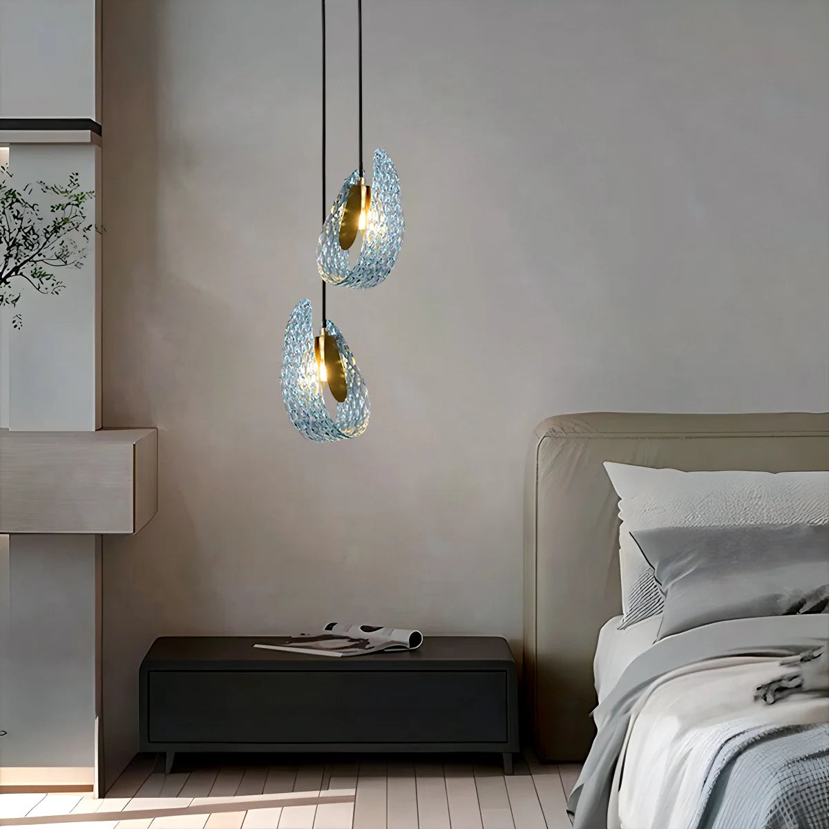 Blue Rippled Glass Chandelier for Dining Room