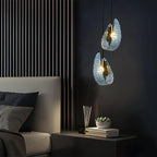 Peacock Blue Art Glass Chandelier - Hand-Blown Rippled Glass Pendant for Luxury Dining Room