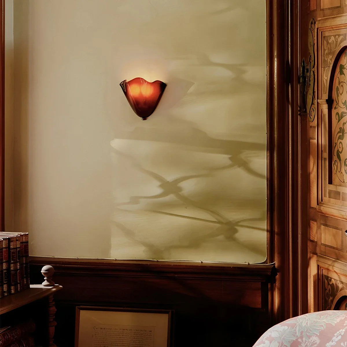 Vintage Flower Sconce - Tiffany Style Floral Colored Glass Wall Lamp for Bedside & Vanity