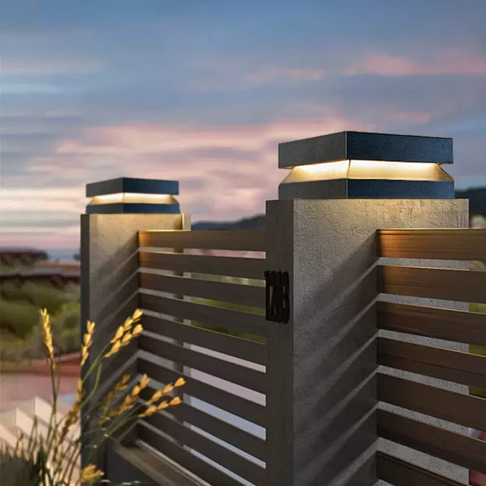Arcato Modern Concave Solar Outdoor Pillar Lights – Black Metal for Garden/Pathway