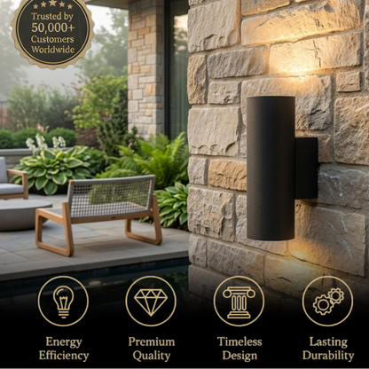 Arcato Modern Outdoor Wall Sconce- Black/White Cement Cylindrical Light for Courtyard