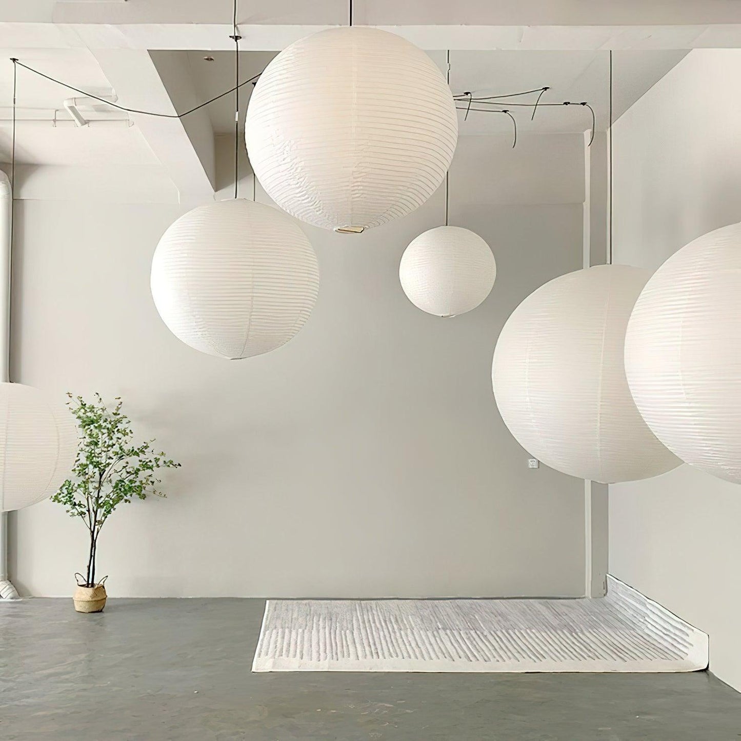 Akari A Round Swag Light (white plug wire)