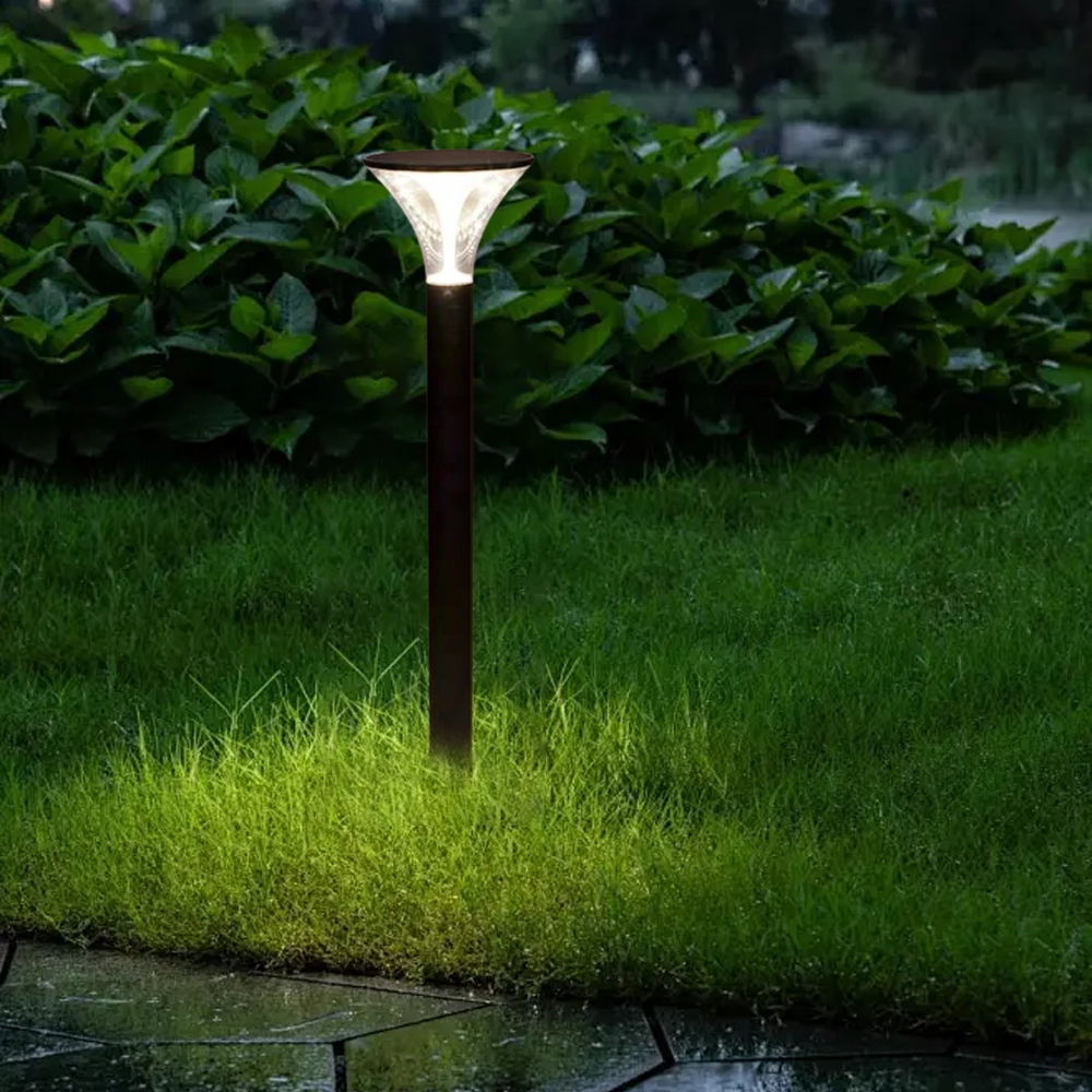 Nuvlight Modern Cylindrical Pathway Light – Black Metal/Acrylic Solar Outdoor Lamp