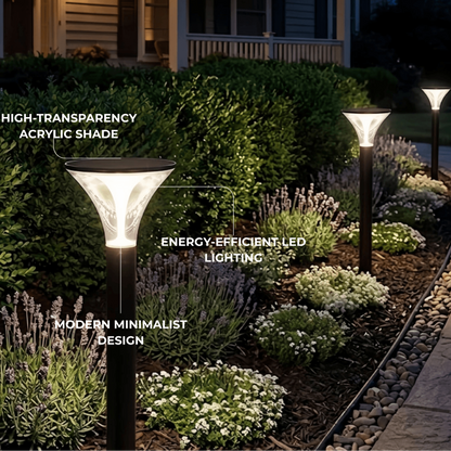 Arcato Modern Cylindrical Pathway Light – Black Metal/Acrylic Solar Outdoor Lamp