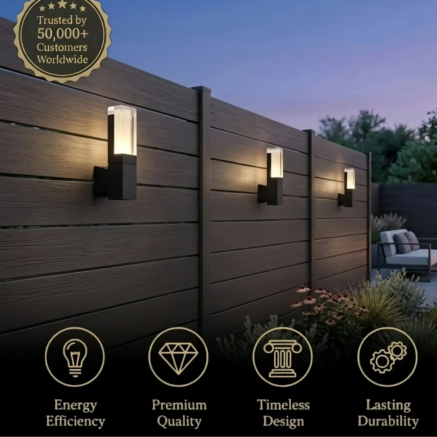 Arcato Modern Rectangle Wall Sconce - Black Metal for Garden/Outdoor Spaces