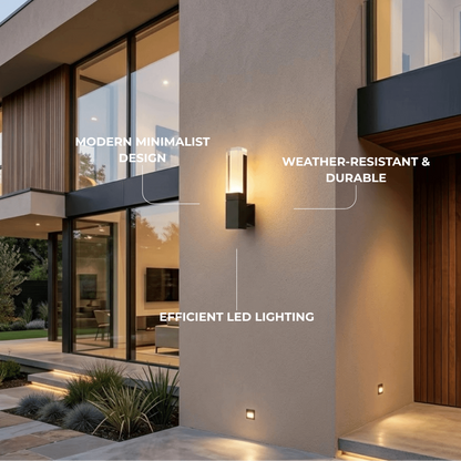 Arcato Modern Rectangle Wall Sconce - Black Metal for Garden/Outdoor Spaces
