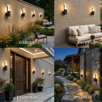 Arcato Modern Rectangle Wall Sconce - Black Metal for Garden/Outdoor Spaces
