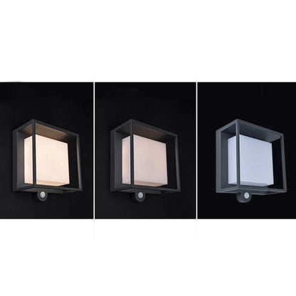 Arcato Modern Rectangular Outdoor Wall Sconce – Black Acrylic Solar Light with Sensor