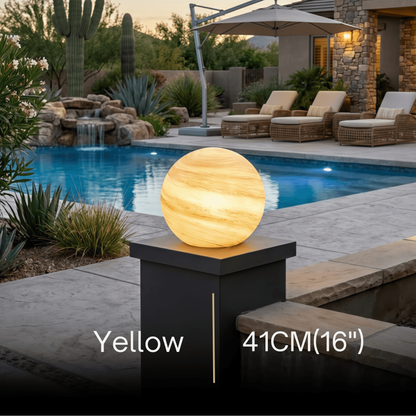 Lunara Art Deco Globe Outdoor Post Light – Moon-Shaped Metal/Glass Solar Pillar Lamp