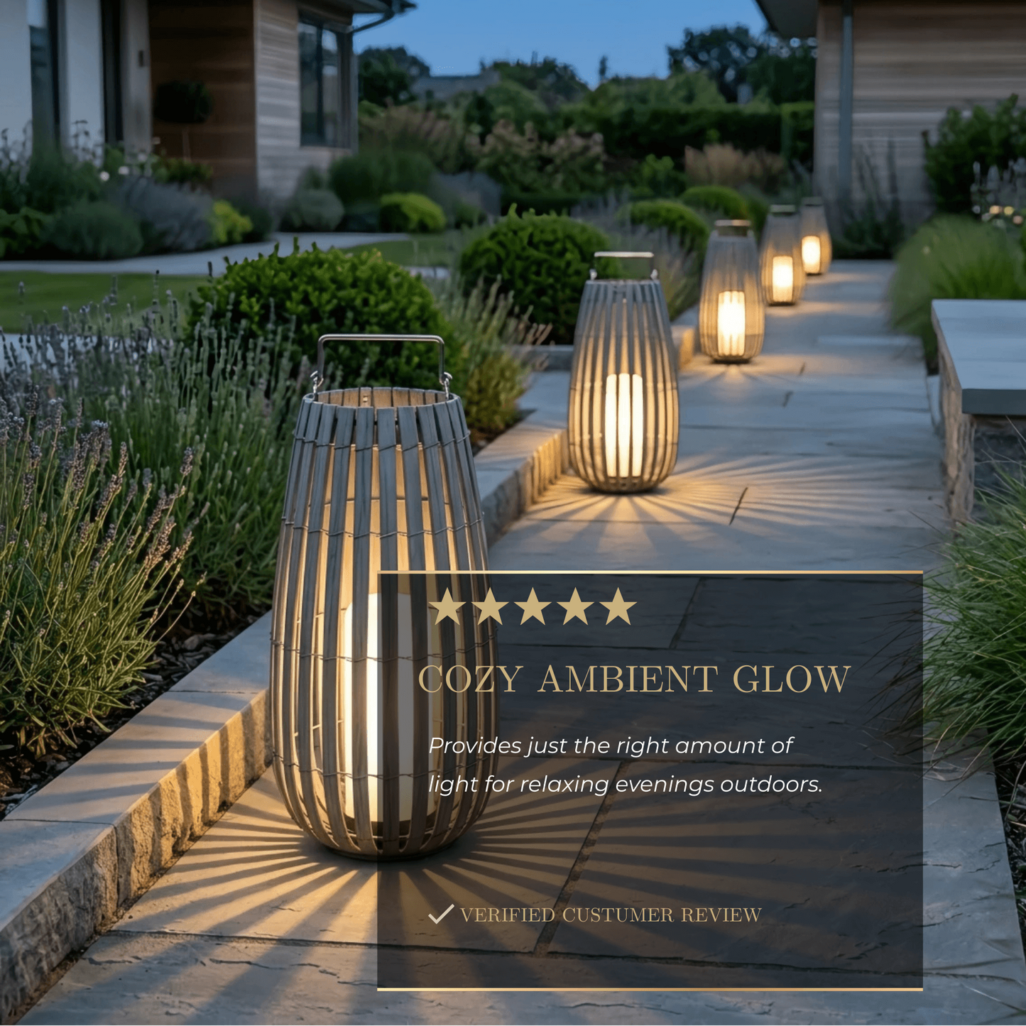 Bamburo Modern Wooden Path Lamp - Brown/Gray Solar Light for Outdoor Garden