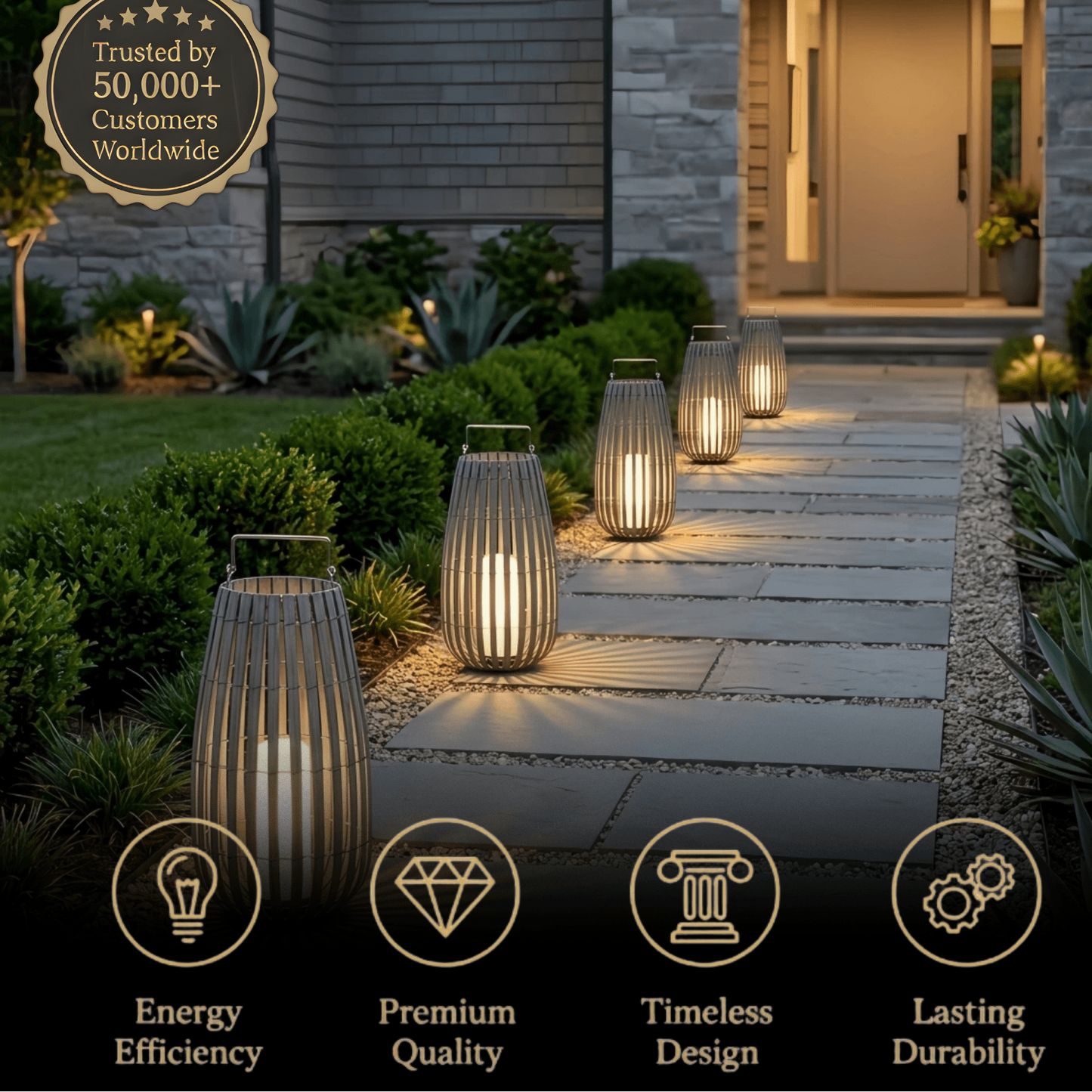 Bamburo Modern Wooden Path Lamp - Brown/Gray Solar Light for Outdoor Garden
