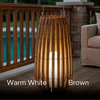 Bamburo Modern Wooden Path Lamp - Brown/Gray Solar Light for Outdoor Garden