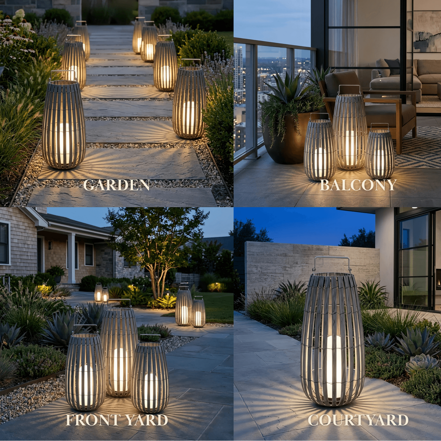 Bamburo Modern Wooden Path Lamp - Brown/Gray Solar Light for Outdoor Garden