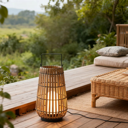 Bamburo Modern Wooden Path Lamp - Brown/Gray Solar Light for Outdoor Garden
