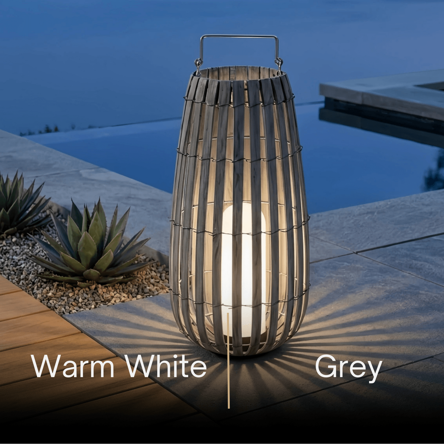 Bamburo Modern Wooden Path Lamp - Brown/Gray Solar Light for Outdoor Garden