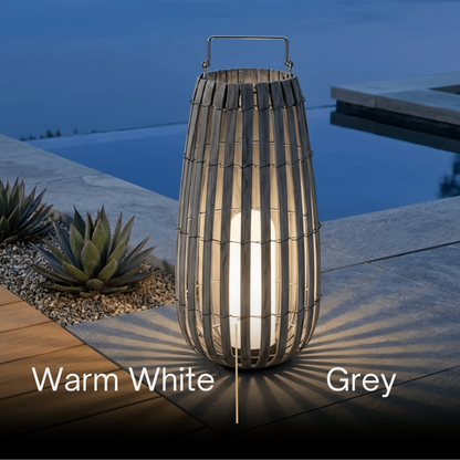 Bamburo Modern Wooden Path Lamp - Brown/Gray Solar Light for Outdoor Garden