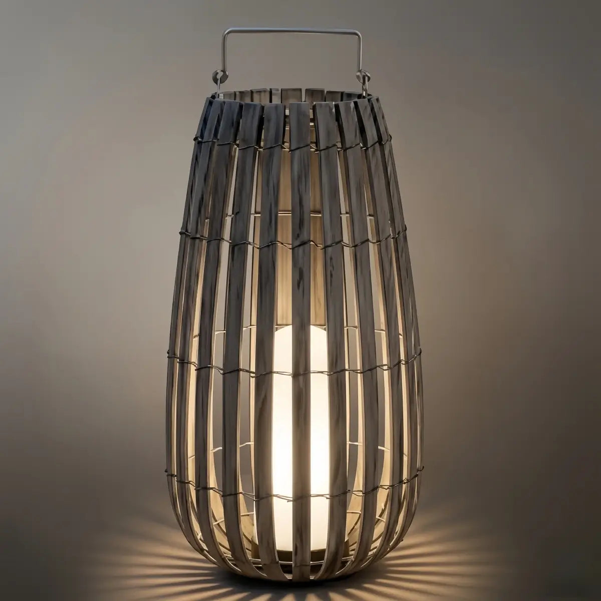 Bamburo Modern Wooden Path Lamp - Brown/Gray Solar Light for Outdoor Garden