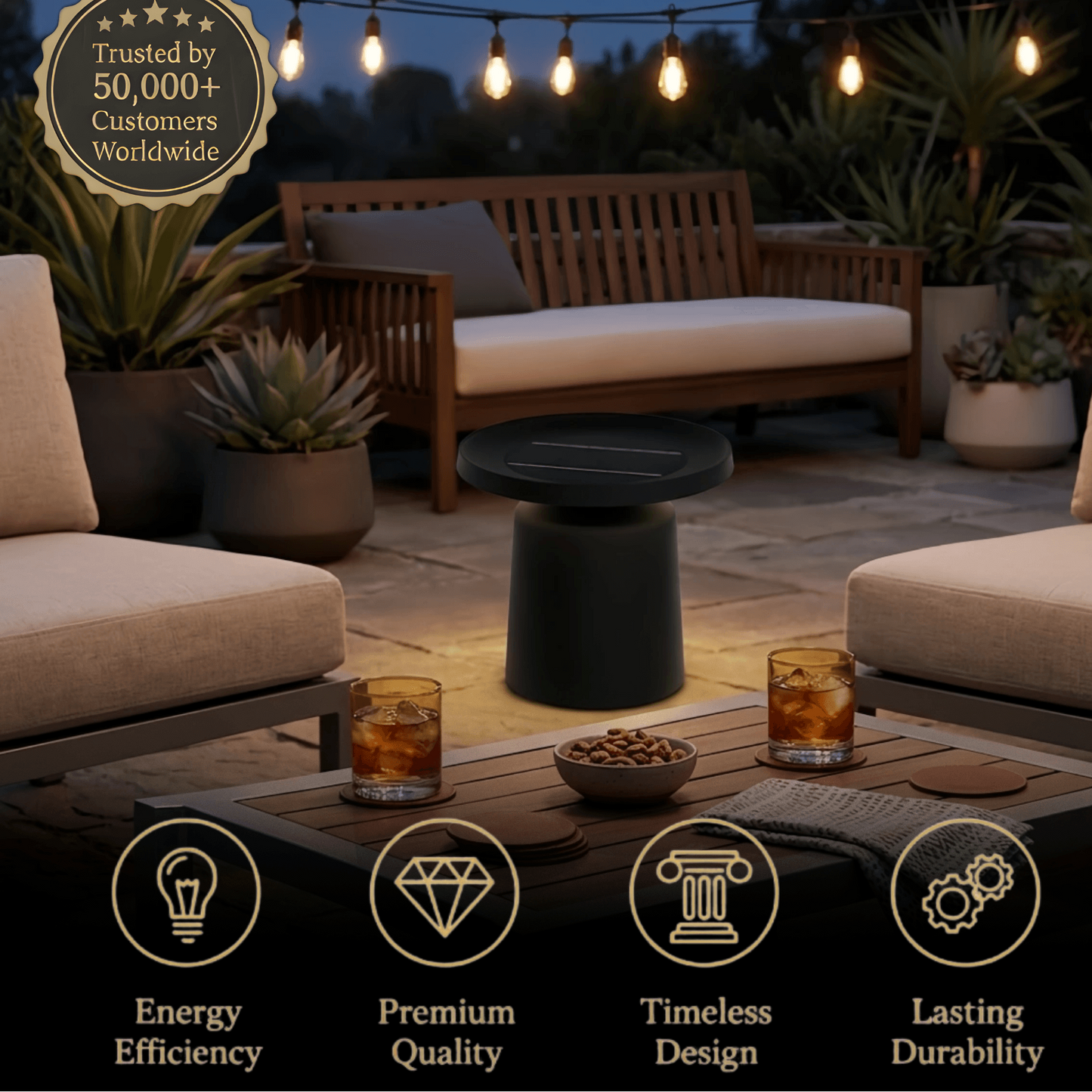 Embrace Modern Round Outdoor Floor Lamp - Black Metal for Pathways