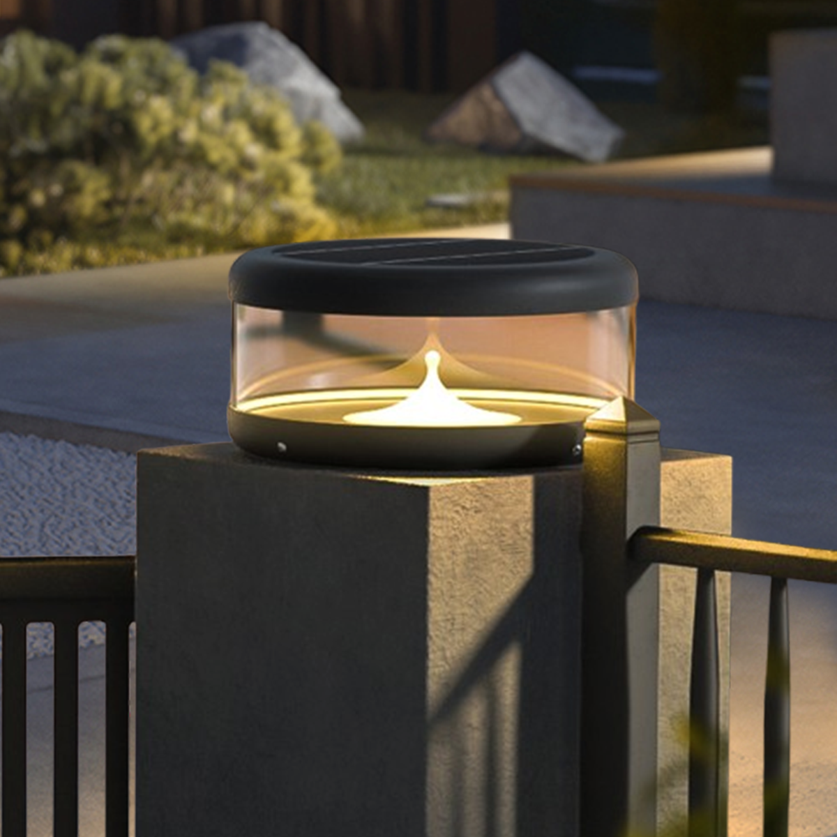 Embrace Modern Cylindrical Outdoor Pillar Light - Black Metal for Garden