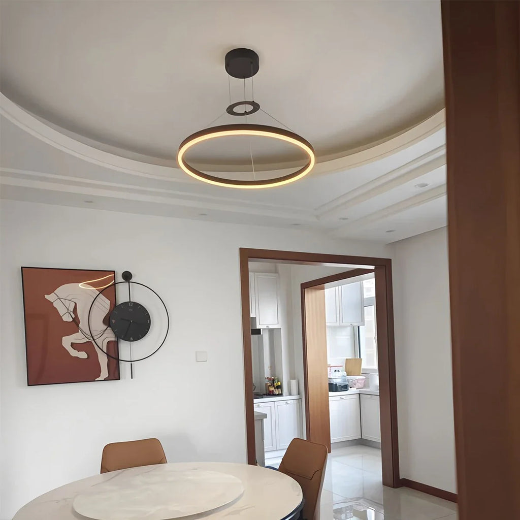 Modern Circular LED Pendant - Minimalist Halo Hanging Light for Living Room & Kitchen Island