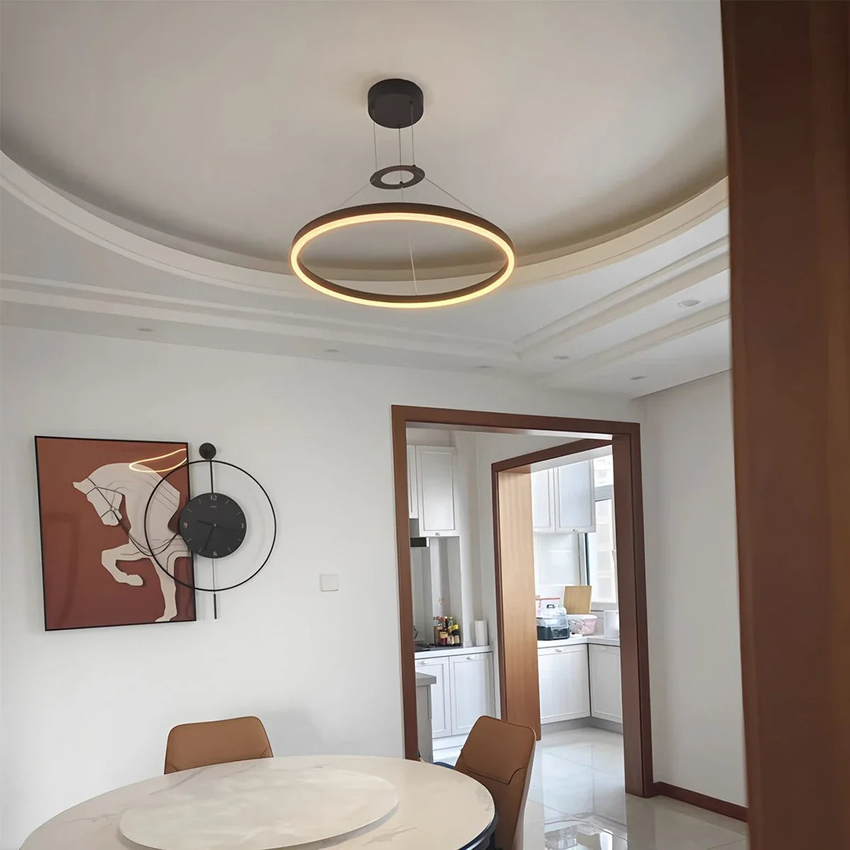 Modern Circular LED Pendant - Minimalist Halo Hanging Light for Living Room & Kitchen Island
