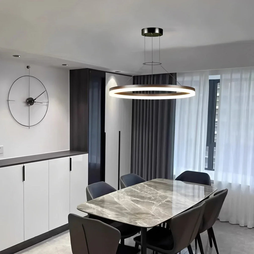 Modern Circular LED Pendant - Minimalist Halo Hanging Light for Living Room & Kitchen Island