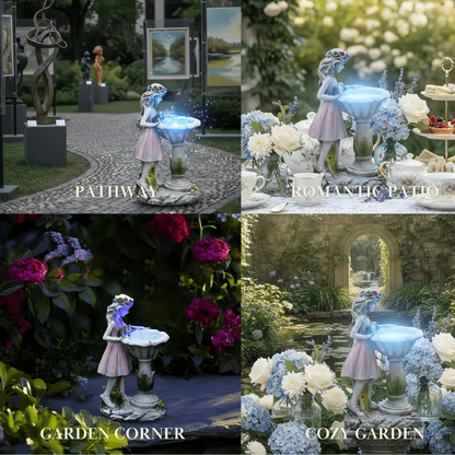 Vivara Art Deco Fairy Girl Outdoor Floor Lamp - Pink Resin Light for Courtyard
