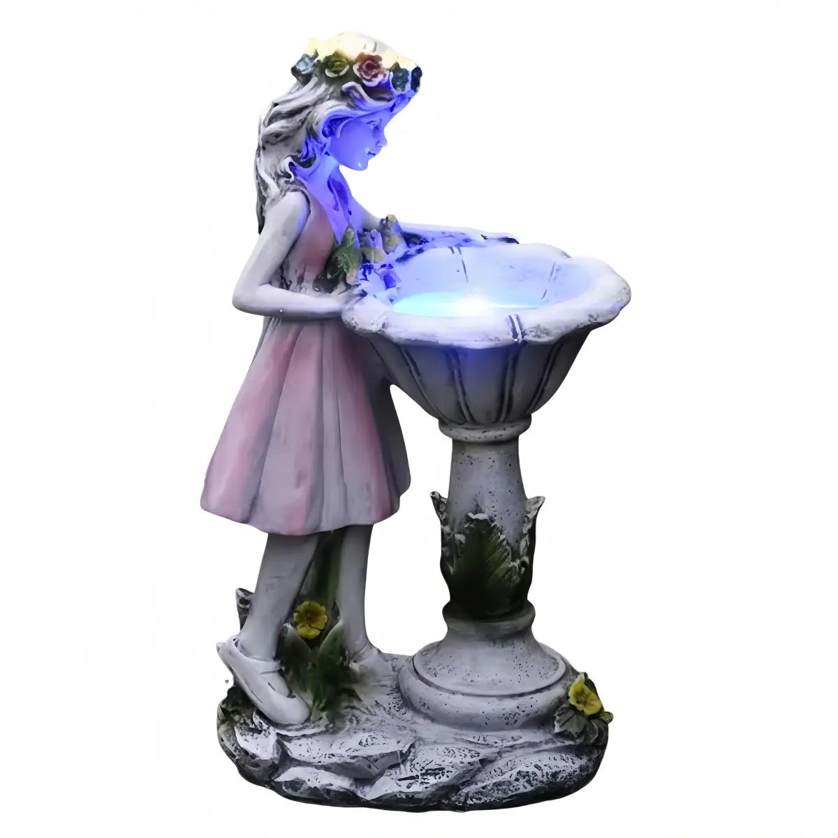 Vivara Art Deco Fairy Girl Outdoor Floor Lamp - Pink Resin Light for Courtyard