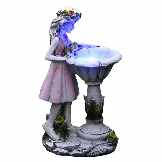 Nuvlight Art Deco Fairy Girl Outdoor Floor Lamp - Pink Resin Light for Courtyard