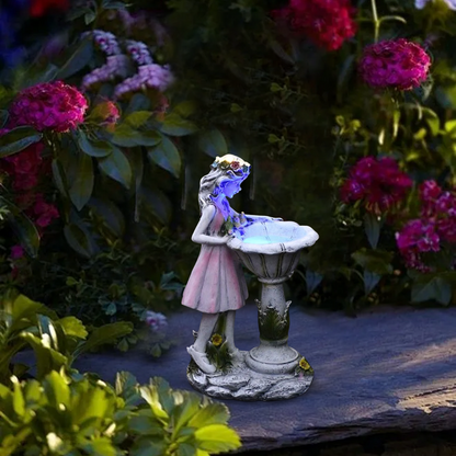 Vivara Art Deco Fairy Girl Outdoor Floor Lamp - Pink Resin Light for Courtyard