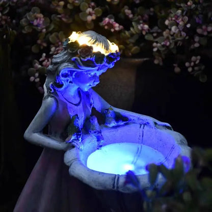 Vivara Art Deco Fairy Girl Outdoor Floor Lamp - Pink Resin Light for Courtyard