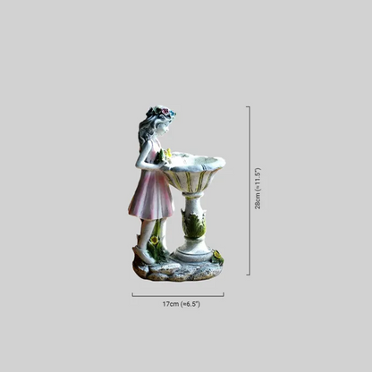 Vivara Art Deco Fairy Girl Outdoor Floor Lamp - Pink Resin Light for Courtyard