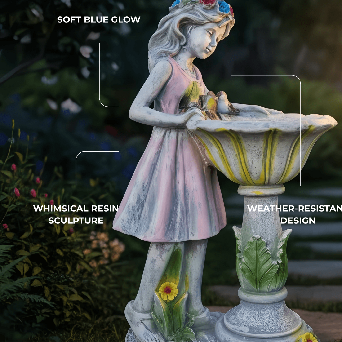 Vivara Art Deco Fairy Girl Outdoor Floor Lamp - Pink Resin Light for Courtyard