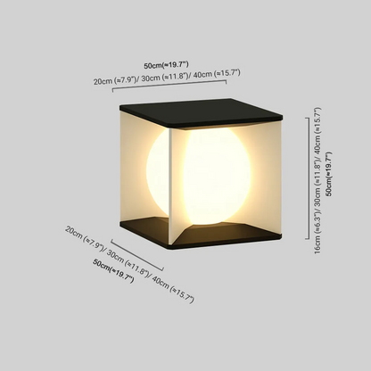 Lunara Art Deco Solar Outdoor Pillar Light - Black Metal Square Moon for Courtyard/Garden