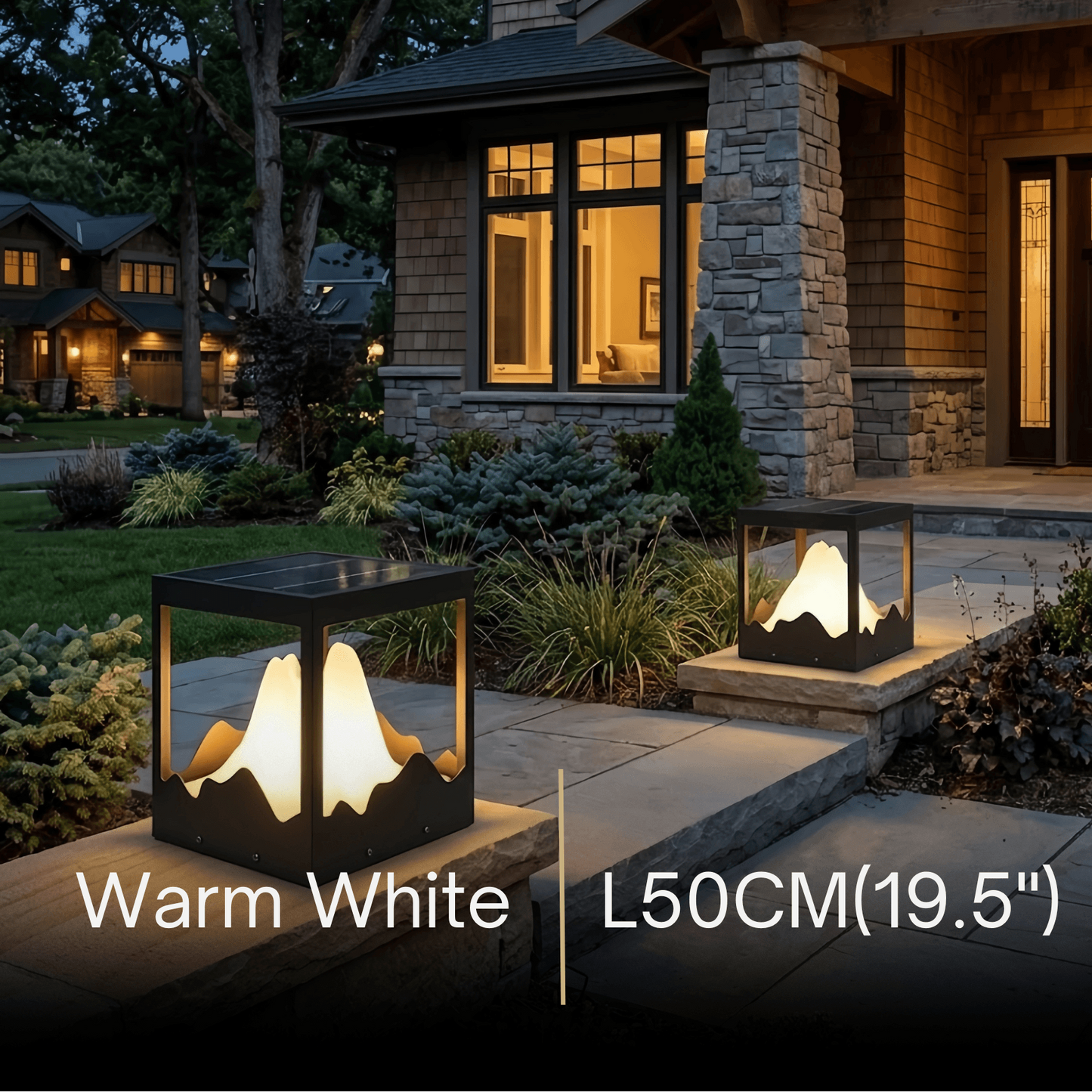 Lunara Designer Metal Outdoor Path Lamp - Black Square Mountain Shape Garden/Pillar Lights