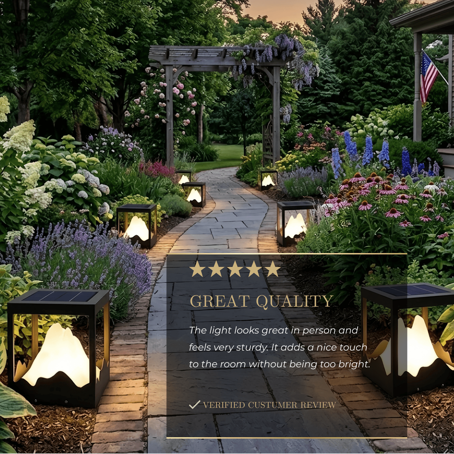 Lunara Designer Metal Outdoor Path Lamp - Black Square Mountain Shape Garden/Pillar Lights