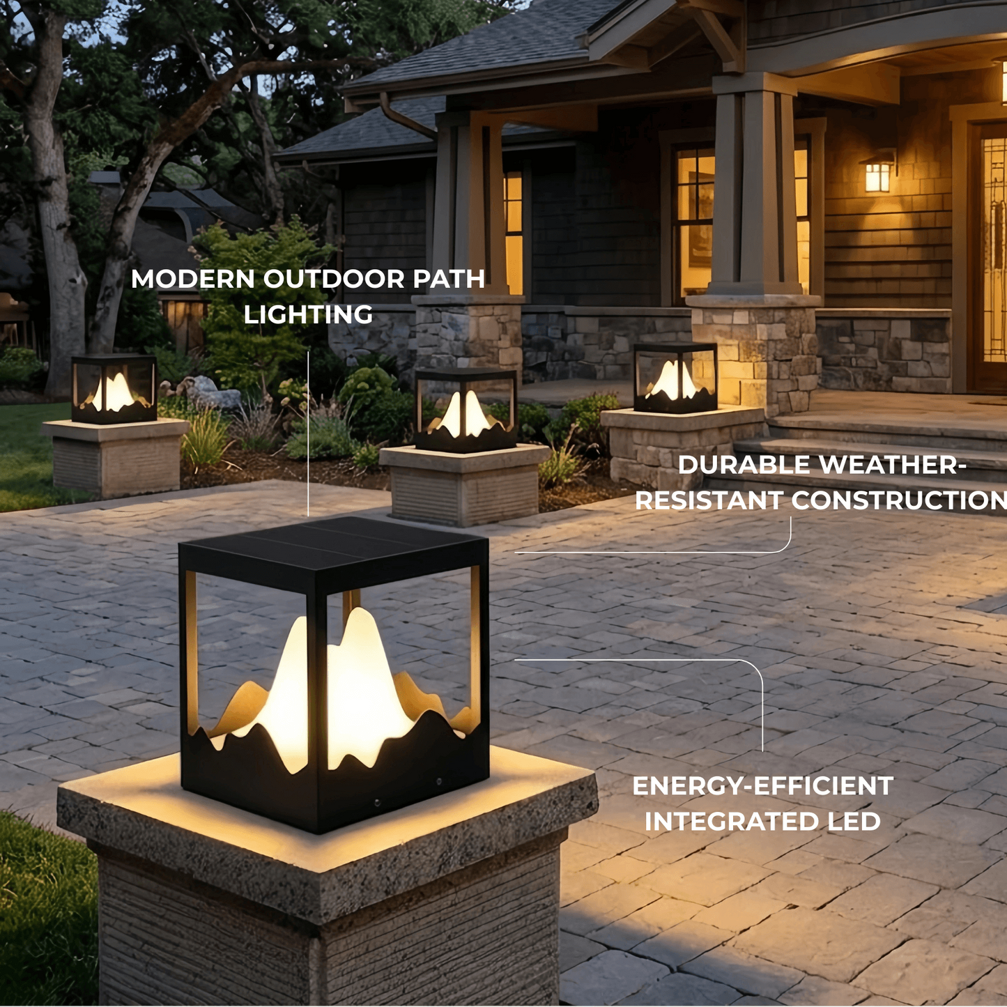 Lunara Designer Metal Outdoor Path Lamp - Black Square Mountain Shape Garden/Pillar Lights