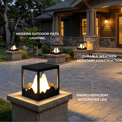 Lunara Designer Metal Outdoor Path Lamp - Black Square Mountain Shape Garden/Pillar Lights