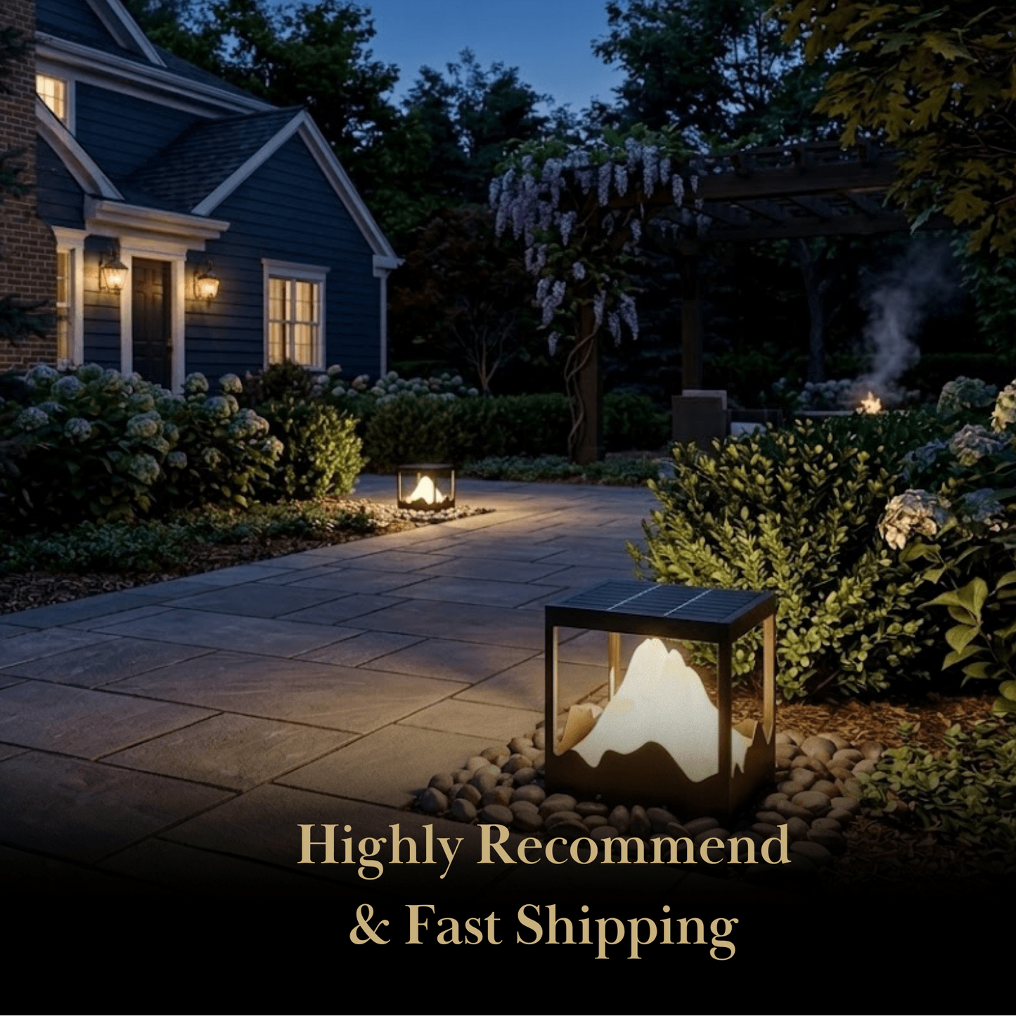 Lunara Designer Metal Outdoor Path Lamp - Black Square Mountain Shape Garden/Pillar Lights