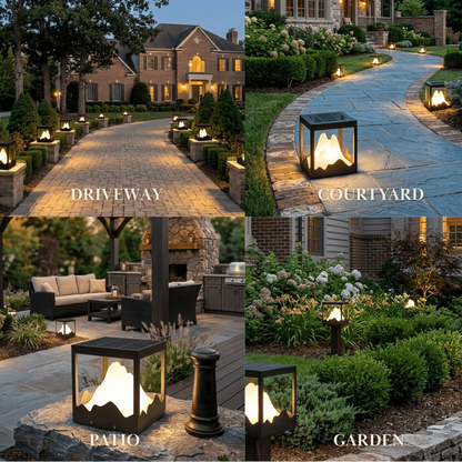 Lunara Designer Metal Outdoor Path Lamp - Black Square Mountain Shape Garden/Pillar Lights