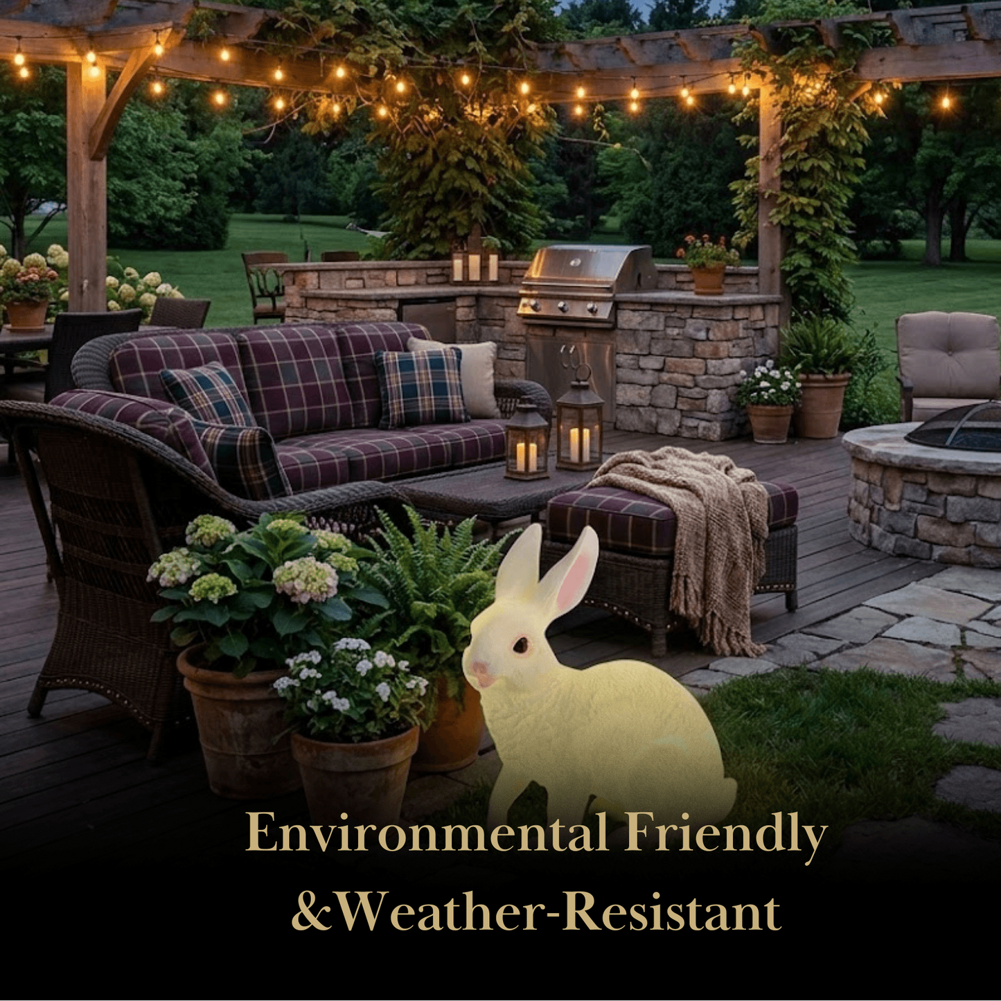 Easter Bunny Outdoor Light – Cute Sitting & Carrot Bunny Garden Lamp