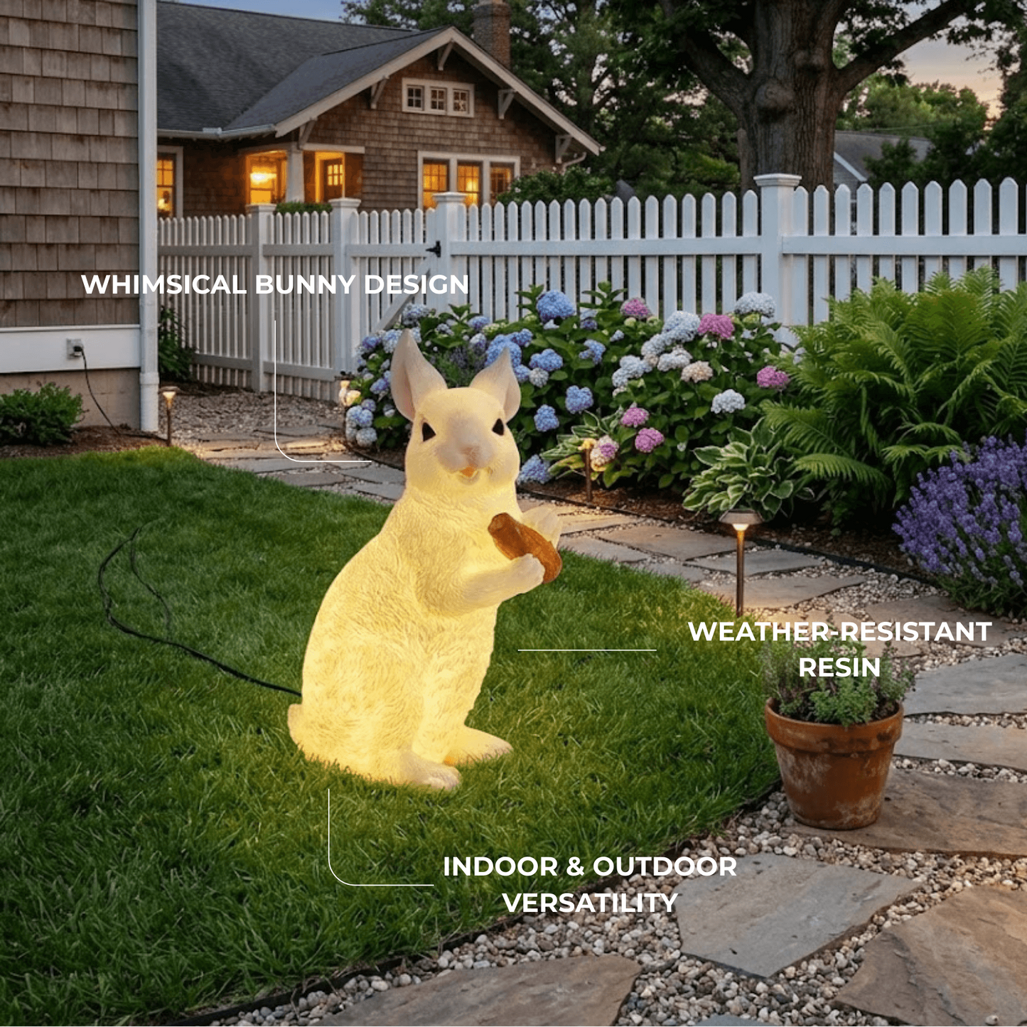 Easter Bunny Outdoor Light – Cute Sitting & Carrot Bunny Garden Lamp