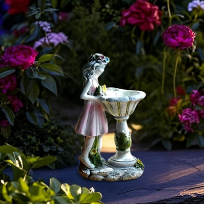 Vivara Art Deco Fairy Girl Outdoor Floor Lamp - Pink Resin Light for Courtyard